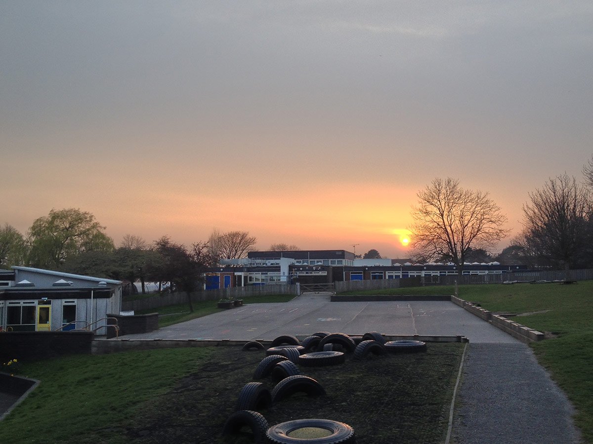 Photograph of Borrow Wood School at sunset